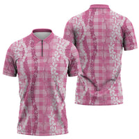 Hawaiian Ohia Lehua Lei Zipper Polo Shirt Plaid Palaka Akala Pattern LT9 - Polynesian Pride