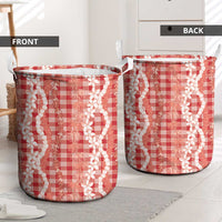 Hawaiian Ohia Lehua Lei Laundry Basket Plaid Palaka Ulaula Pattern LT9 - Polynesian Pride