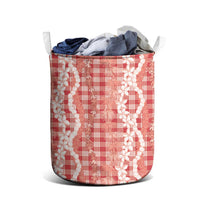 Hawaiian Ohia Lehua Lei Laundry Basket Plaid Palaka Ulaula Pattern LT9 - Polynesian Pride