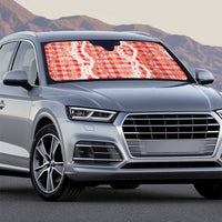 Hawaiian Ohia Lehua Lei Auto Sun Shade Plaid Palaka Ulaula Pattern - Polynesian Pride