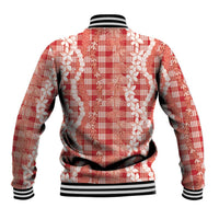 Hawaiian Ohia Lehua Lei Baseball Jacket Plaid Palaka Ulaula Pattern LT9 - Polynesian Pride