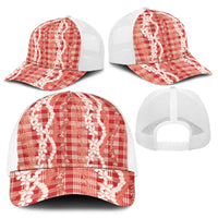 Hawaiian Ohia Lehua Lei Baseball Net Cap Plaid Palaka Ulaula Pattern LT9 - Polynesian Pride