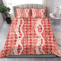 Hawaiian Ohia Lehua Lei Bedding Set Plaid Palaka Ulaula Pattern - Polynesian Pride