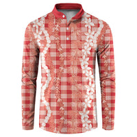 Hawaiian Ohia Lehua Lei Button Sweatshirt Plaid Palaka Ulaula Pattern LT9 Red - Polynesian Pride