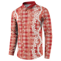 Hawaiian Ohia Lehua Lei Button Sweatshirt Plaid Palaka Ulaula Pattern LT9 - Polynesian Pride