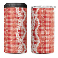 Hawaiian Ohia Lehua Lei 4 in 1 Can Cooler Tumbler Plaid Palaka Ulaula Pattern - Polynesian Pride
