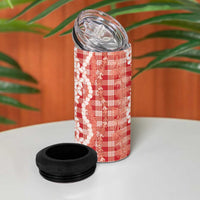 Hawaiian Ohia Lehua Lei 4 in 1 Can Cooler Tumbler Plaid Palaka Ulaula Pattern - Polynesian Pride