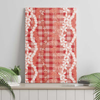 Hawaiian Ohia Lehua Lei Canvas Wall Art Plaid Palaka Ulaula Pattern - Polynesian Pride