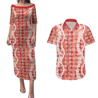 Hawaiian Ohia Lehua Lei Couples Matching Puletasi and Hawaiian Shirt Plaid Palaka Ulaula Pattern LT9 Red - Polynesian Pride