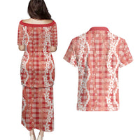 Hawaiian Ohia Lehua Lei Couples Matching Puletasi and Hawaiian Shirt Plaid Palaka Ulaula Pattern LT9 - Polynesian Pride