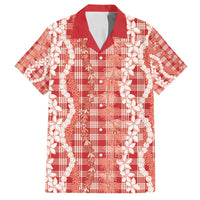 Hawaiian Ohia Lehua Lei Family Matching Long Sleeve Bodycon Dress and Hawaiian Shirt Plaid Palaka Ulaula Pattern - Polynesian Pride