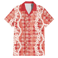 Hawaiian Ohia Lehua Lei Family Matching Long Sleeve Bodycon Dress and Hawaiian Shirt Plaid Palaka Ulaula Pattern - Polynesian Pride