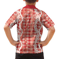 Hawaiian Ohia Lehua Lei Family Matching Mermaid Dress and Hawaiian Shirt Plaid Palaka Ulaula Pattern - Polynesian Pride