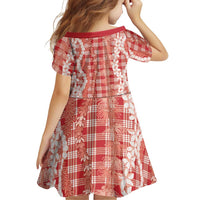 Hawaiian Ohia Lehua Lei Family Matching Mermaid Dress and Hawaiian Shirt Plaid Palaka Ulaula Pattern - Polynesian Pride