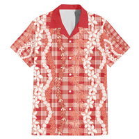 Hawaiian Ohia Lehua Lei Family Matching Mermaid Dress and Hawaiian Shirt Plaid Palaka Ulaula Pattern - Polynesian Pride
