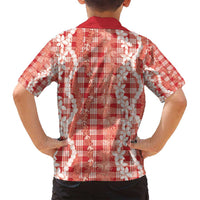 Hawaiian Ohia Lehua Lei Family Matching Off Shoulder Maxi Dress and Hawaiian Shirt Plaid Palaka Ulaula Pattern - Polynesian Pride
