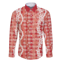 Hawaiian Ohia Lehua Lei Family Matching Off Shoulder Short Dress and Hawaiian Shirt Plaid Palaka Ulaula Pattern - Polynesian Pride