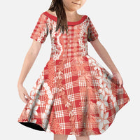 Hawaiian Ohia Lehua Lei Family Matching Summer Maxi Dress and Hawaiian Shirt Plaid Palaka Ulaula Pattern - Polynesian Pride