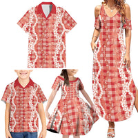 Hawaiian Ohia Lehua Lei Family Matching Summer Maxi Dress and Hawaiian Shirt Plaid Palaka Ulaula Pattern - Polynesian Pride