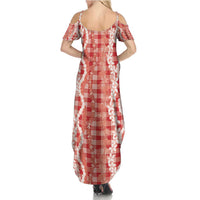 Hawaiian Ohia Lehua Lei Family Matching Summer Maxi Dress and Hawaiian Shirt Plaid Palaka Ulaula Pattern - Polynesian Pride