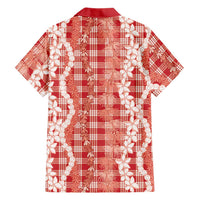 Hawaiian Ohia Lehua Lei Family Matching Tank Maxi Dress and Hawaiian Shirt Plaid Palaka Ulaula Pattern - Polynesian Pride