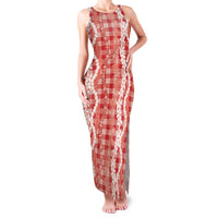 Hawaiian Ohia Lehua Lei Family Matching Tank Maxi Dress and Hawaiian Shirt Plaid Palaka Ulaula Pattern - Polynesian Pride
