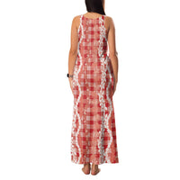 Hawaiian Ohia Lehua Lei Family Matching Tank Maxi Dress and Hawaiian Shirt Plaid Palaka Ulaula Pattern - Polynesian Pride