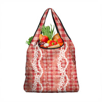 Hawaiian Ohia Lehua Lei Grocery Bag Plaid Palaka Ulaula Pattern LT9 1-pack One Size Red - Polynesian Pride