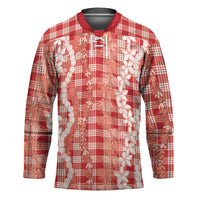 Hawaiian Ohia Lehua Lei Hockey Jersey Plaid Palaka Ulaula Pattern LT9 Unisex Red - Polynesian Pride