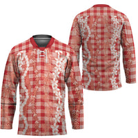 Hawaiian Ohia Lehua Lei Hockey Jersey Plaid Palaka Ulaula Pattern LT9 - Polynesian Pride