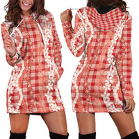 Hawaiian Ohia Lehua Lei Hoodie Dress Plaid Palaka Ulaula Pattern - Polynesian Pride