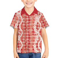 Hawaiian Ohia Lehua Lei Kid Hawaiian Shirt Plaid Palaka Ulaula Pattern LT9 Kid Red - Polynesian Pride
