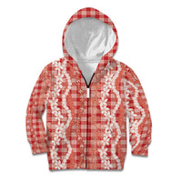 Hawaiian Ohia Lehua Lei Kid Hoodie Plaid Palaka Ulaula Pattern - Polynesian Pride