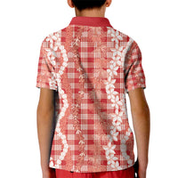 Hawaiian Ohia Lehua Lei Kid Polo Shirt Plaid Palaka Ulaula Pattern - Polynesian Pride