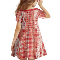 Hawaiian Ohia Lehua Lei Kid Short Sleeve Dress Plaid Palaka Ulaula Pattern LT9 - Polynesian Pride