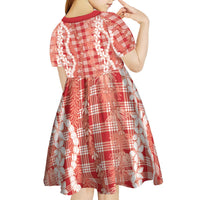 Hawaiian Ohia Lehua Lei Kid Short Sleeve Dress Plaid Palaka Ulaula Pattern LT9 - Polynesian Pride