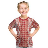 Hawaiian Ohia Lehua Lei Kid T Shirt Plaid Palaka Ulaula Pattern LT9 Red - Polynesian Pride
