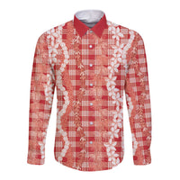 Hawaiian Ohia Lehua Lei Long Sleeve Button Shirt Plaid Palaka Ulaula Pattern LT9 Unisex Red - Polynesian Pride
