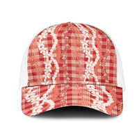Hawaiian Ohia Lehua Lei Mesh Trucker Cap Plaid Palaka Ulaula Pattern LT9 One Size White Red - Polynesian Pride