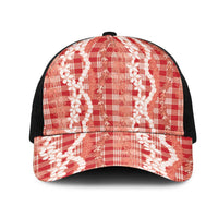 Hawaiian Ohia Lehua Lei Mesh Trucker Cap Plaid Palaka Ulaula Pattern LT9 One Size Black Red - Polynesian Pride