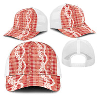 Hawaiian Ohia Lehua Lei Mesh Trucker Cap Plaid Palaka Ulaula Pattern LT9 - Polynesian Pride