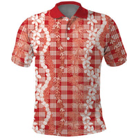 Hawaiian Ohia Lehua Lei Polo Shirt Plaid Palaka Ulaula Pattern LT9 Red - Polynesian Pride