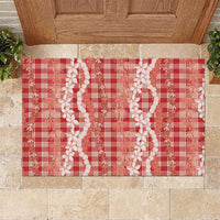 Hawaiian Ohia Lehua Lei Rubber Doormat Plaid Palaka Ulaula Pattern LT9 Red - Polynesian Pride
