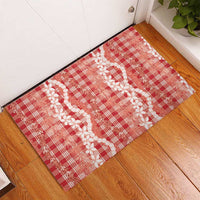 Hawaiian Ohia Lehua Lei Rubber Doormat Plaid Palaka Ulaula Pattern LT9 - Polynesian Pride