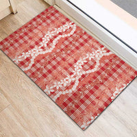 Hawaiian Ohia Lehua Lei Rubber Doormat Plaid Palaka Ulaula Pattern LT9 - Polynesian Pride