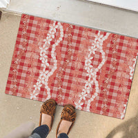 Hawaiian Ohia Lehua Lei Rubber Doormat Plaid Palaka Ulaula Pattern LT9 - Polynesian Pride