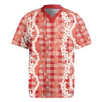 Hawaiian Ohia Lehua Lei Rugby Jersey Plaid Palaka Ulaula Pattern LT9 Red - Polynesian Pride