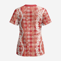 Hawaiian Ohia Lehua Lei Scrub Top Plaid Palaka Ulaula Pattern LT9 - Polynesian Pride