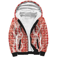 Hawaiian Ohia Lehua Lei Sherpa Hoodie Plaid Palaka Ulaula Pattern LT9 Unisex Red - Polynesian Pride