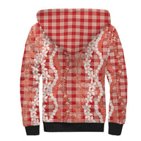 Hawaiian Ohia Lehua Lei Sherpa Hoodie Plaid Palaka Ulaula Pattern LT9 - Polynesian Pride